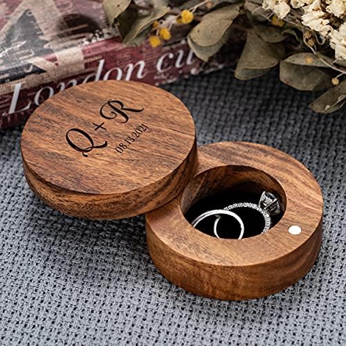 Kwood Personalizirani vjenčani prsten, prilagođena drvena kutija od oraha, kutije za dvostruke prstene za