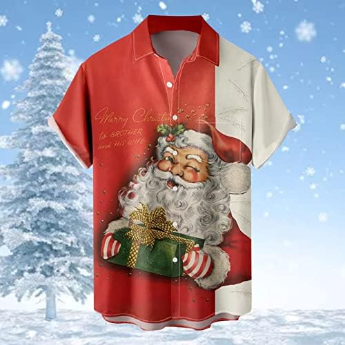 Wocachi božićni gumb dolje majice za muške kratki rukav smiješni Xmas Santa Claus Print casual party dizajnerska majica