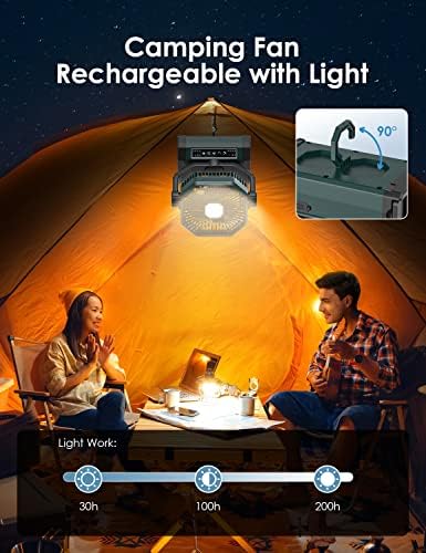 Ventilator na baterije za kampovanje-9-inčni ventilator za kampovanje sa svetlom - 30hrs 10000mah
