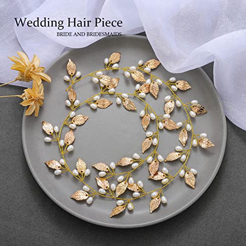 JAKAWIN Leaf Bride Wedding Hair Vine Gold Pearl hair Piece Bridal Hair Accessories za žene i djevojke HV174