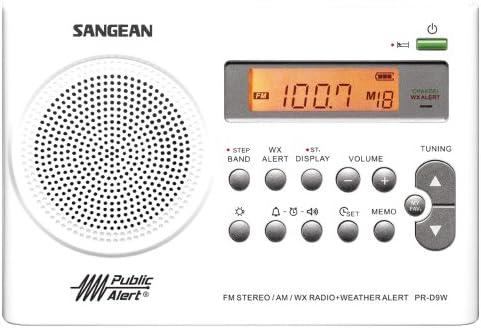 Sangean PR-D9W prijenosni AM/FM / NOAA Radio upozorenja s punjivom baterijom, bijeli, jedne veličine