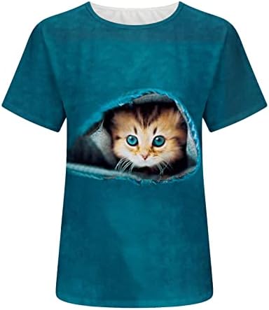 Tops for Women Crewneck T Shirts Lovely Cat Print grafički Tees kratki rukav Izlazak Tops T Shirt bluza tunika