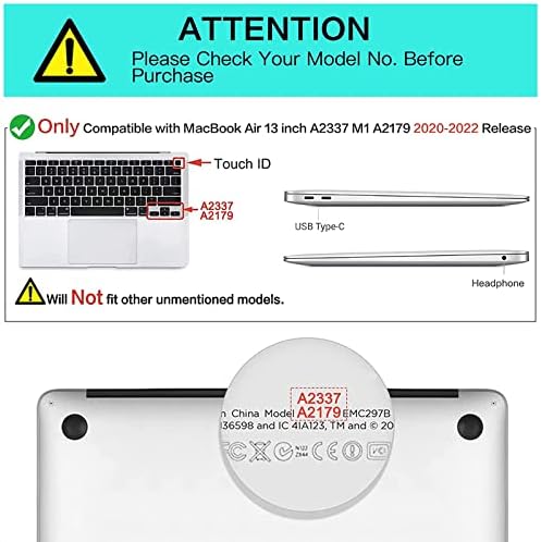 MOSISO kompatibilan sa MacBook Air futrolom od 13 inča 2022 2021 2020 izdanje A2337 M1 A2179 Retina Display Touch ID, Plastična Tvrda futrola sa TPU branikom& torba za nošenje i poklopac tastature, Crna
