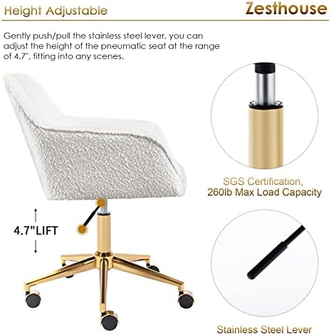 Zesthouse moderna stolica za kućnu kancelariju Boucle stolna stolica sa točkovima, Bijela toaletna stolica za
