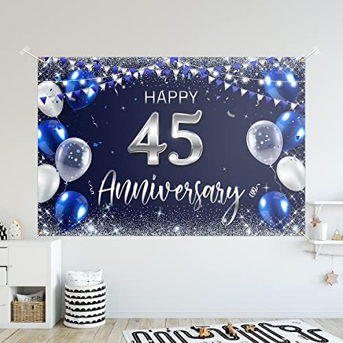 Sretna 45. godišnjica pozadina Banner dekor mornarsko plavo-Srebrna Glitter Happy 45 godina godišnjica vjenčanja