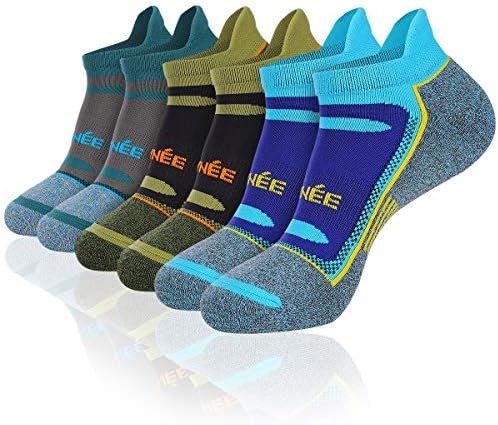 JOYNÉE 6 pakovanja muških čarapa za gležnjeve za trčanje sa jastukom, nisko izrezane atletske sportske čarape, crne, čarapa veličine 10-13