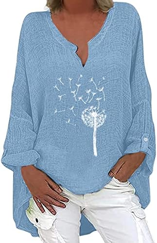 Momfei ženski s dugim rukavima V izrez cvjetni tiskani nepravilni hem gornji majica casual majice za bluzu