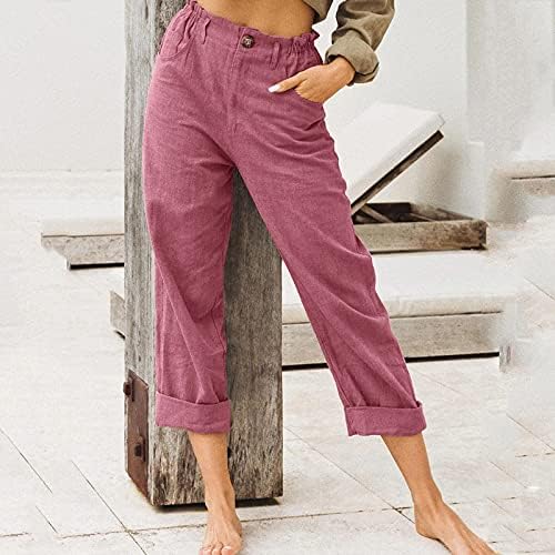 Xueton seljačke hlače za žene Ljeto plaža Pamučna posteljina Capris 3/4 Duksevi Yoga hlače Elastični struk obrezane