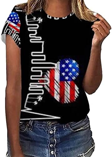 Thin T Shirts Women Shirts for Women Vintage Independence Day Print Tees T Shirt poklon Shirt Top Dugi rukav Cheer