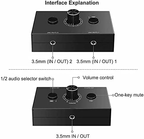 SBSNH 3,5 mm Audio Switmer, 2 ulaza 1 izlaz / 1 ulaz 2 izlazni zvučni preklopnik, kutija za audio preklopljenje, dugme za isključivanje jednog tastera
