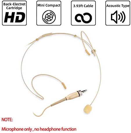 Sujeetec slušalice za mikrofon Headworn Earset over ear viseći Mic za Sennheiser bežični sistem Bodypack predajnik, idealno za predavanja, performanse uživo, pozorište – podcaste-bež