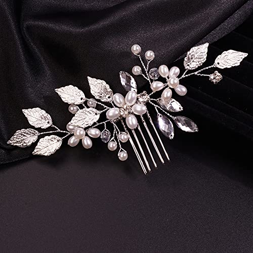 Teyglen jednostavan cvijet vjenčani češalj za kosu srebrni listovi kristalni biser komadi za kosu Bridal bočni češalj za mladenku cvjetni Rhinestone Headpieces Hair Accessories For Women Girls