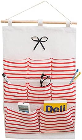 Halyuhn 23 x 14 Inch 8 džepovi zid viseća torba za odlaganje, Bijela crvena prugasta vodootporan posteljina