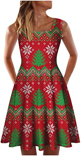 Ženska Swing haljina bez rukava Casual Božićni Print Scoop vrat sarafan ljetna plaža Casual Midi linija haljine
