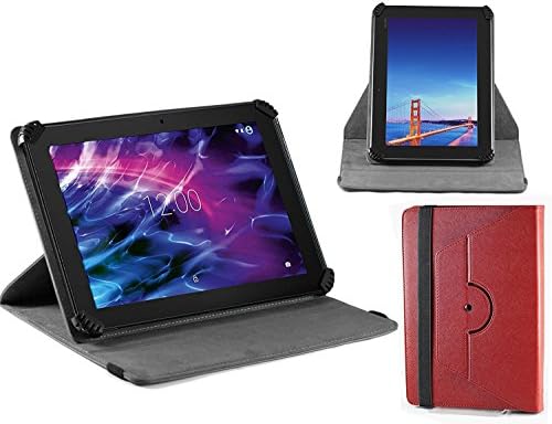 Navitech CRVENA FAUX kožna kućišta sa 360 rotacijskim postoljem Kompatibilan je s prestigio MultiPad 10 Quad Core Android tablet