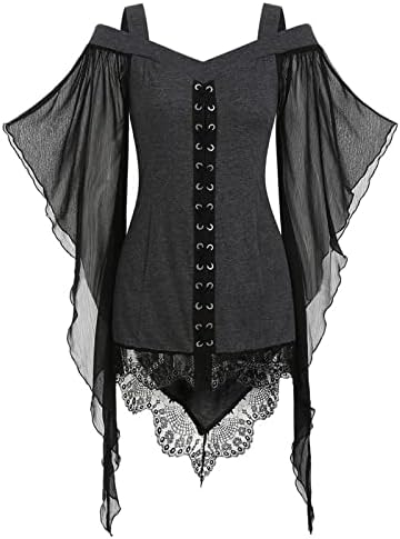 Ženske gotičke košulje Halloween Srednjovjekovni Punk Renaissance Vintage Tops mrežaste čipkaste majice vještičje bluze