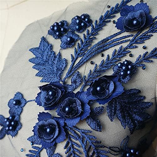 TBGFPO 2pcs Navy Plava čipka Tkanina 3D cvijeće Zglobne perle za rinestone vezenje za zastere za šivanje zakrpa za haljinu DIY ukras