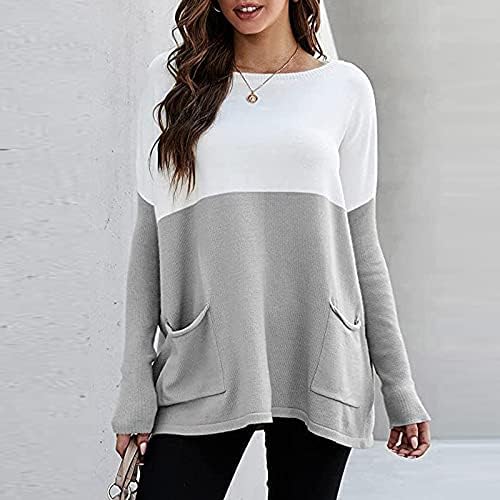 Ženski džemper 2023 Isključeno Na ramenu Pleteni džemper s dugim rukavima blokira džepni pulover Top seksi džempera