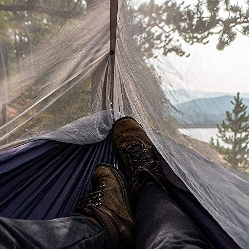 Sunyear Hammock kampiranje s ceradom i Mrežom za kišne mušice, Prijenosna viseća mreža za kampiranje dvostruka viseća mreža za drvo Vanjska unutrašnja ruksak za putovanja & amp; preživljavanje, 2 trake za drvo, vodootporan