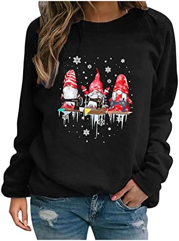 Ženske božićne rupe košulje dugih rukava smiješno Santa Gnome Grafički dukseri za odmor casual crewneck pulover