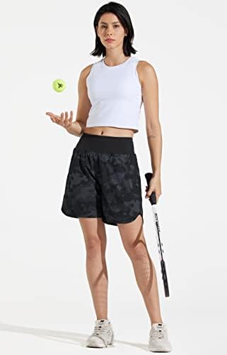 Libin ženska 7 atletska trkačka kratke hlače sa oblogom visoki struk brza suha teretana vježba sportske kratke hlače sa džepovima sa zatvaračem