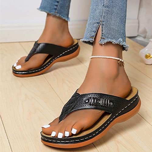 XipCokm Wedge Sandale za žene Faux kože Vanjski slajdovi Sliper Clip-nožni luk Podrška Flip Flops Casual
