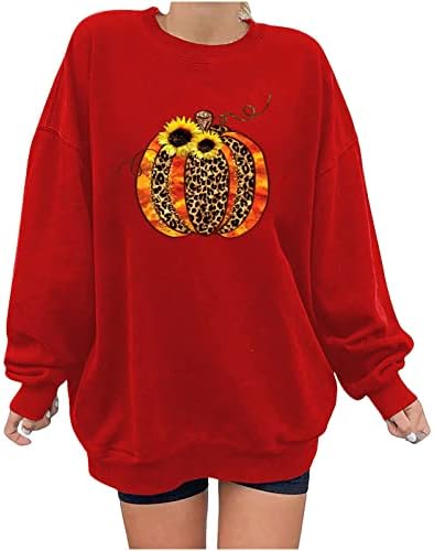 Ženska crewneck dukserica prevelika casual leopard pulover smiješna bundeva tisak Halloween dugih rukava tunike