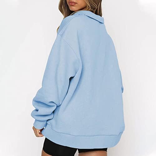 BADHUB ženski predimenzionirani Pulover s dugim rukavima dukserica s kapuljačom s zatvaračem četvrtina džemper
