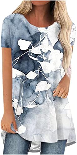 pbnbp Womens Summer Loose Fit Shirts Novelty Short Sleeve Flowers Tunic Tops Printed Round Neck