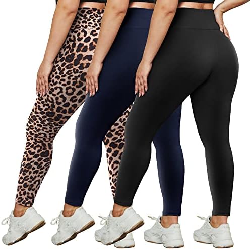 Hltpro 3 pakovanje plus veličina gamaše za žene - visoke struke rastezljive meke pantalone za vježbanje trčanja joge