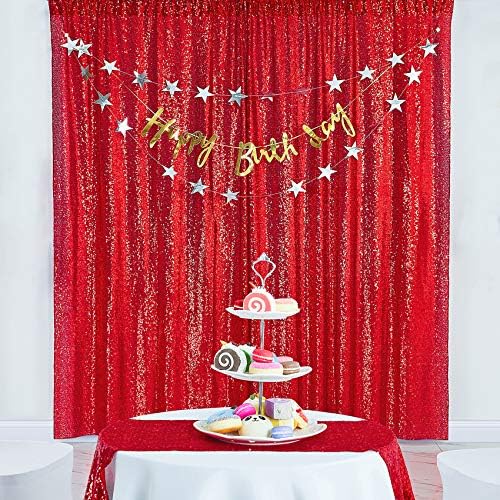 4×7ft Crvena šljokica pozadina za pozadinu, pozadina za fotografiju svjetlucave zavjese pozadina tkanine za dekor božićnih Vjenčanja