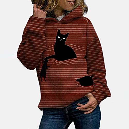 Ženske djevojke dukseve slatka mačka prugasta otisla novost pulover dugih rukava s kapuljačom s kapuljačom dugih rukava
