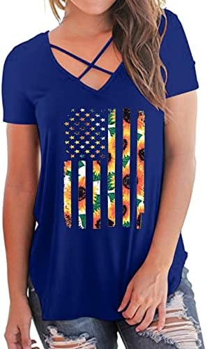 4. jula majice za žene kratke rukave v majice za vrat USA Flag Stripes Tie-Dye Patriotska košulja Tunic Tops