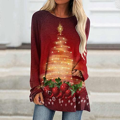 Sretan božićni majica za žene Tree Print Crewneck Thirts Casual Dugi rukav Raglan majica Bejzbol tee vrhovi
