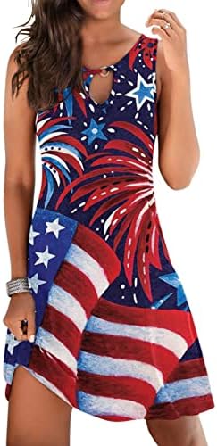 4. jula haljina za žene ljetna Casual Tank haljina američka zastava bez rukava O vrat Ključaonica Stars Stripes Sundresses