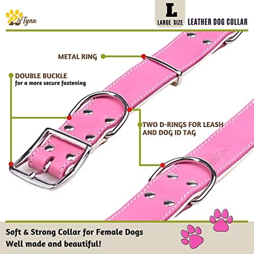 Adityna Heavy Duty Realni kožni ovratnik za velike pse - ružičasta okovratnica velikog psa - meka i jaka
