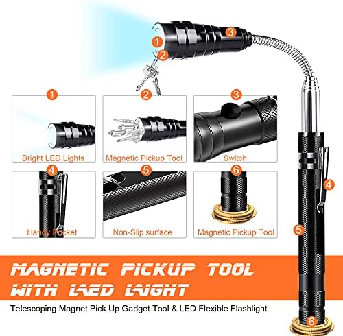 Heypork Magnetic Pickup alat, teleskopski Magnet za preuzimanje Gadget alat sa 3 LED fleksibilnom baterijskom lampom sa torbom za nošenje poklona za muškarce, oca, tatu, muža, dečka