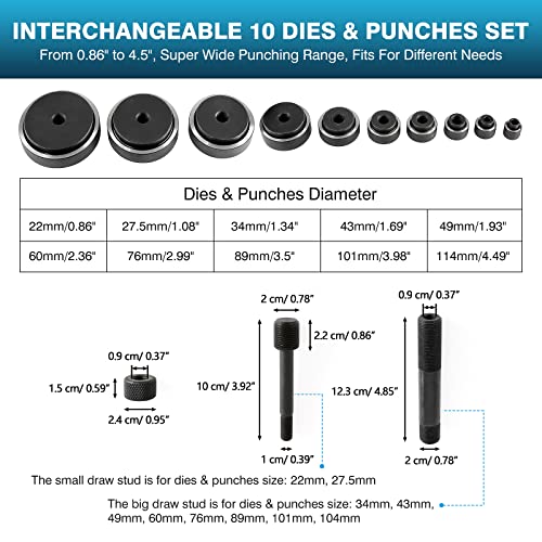 IRONWALLS 15 tona Knockout Punch Set 7/8 do 4-1/2, Hidraulični Knockout Punch vozač alat za upotrebu rupa rezač Puncher Kit sa 10kom umre & amp; Punches & Metal slučaj, Punching Debljina za Čelik do 3.2 mm