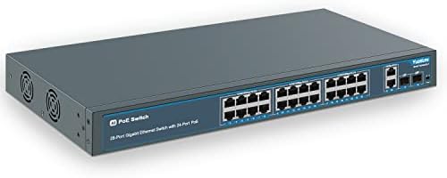 24 Port Gigabit Ethernet Poe prekidač sa 2 uplink Gigabit Port & 2 SFP Port, YuanLey Unmanaged 24 Port PoE+ mrežni prekidač, Rackmout, graditi u 400w snage, podrška 802.3 af / at, Plug and Play