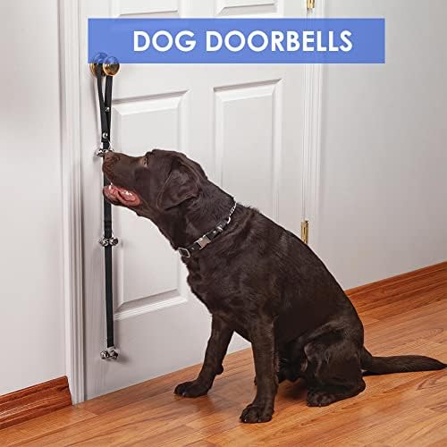 Dog zvona, podesivi zvona za pse, zvoni za pse, pseća zvona za gumbu za pse za gumbu za vrata, loš trening, sa 6 glasnih zvona i 2 zvuka, podesiva duljina na vratima za malene, srednje, velike pse, 1 paket, crna