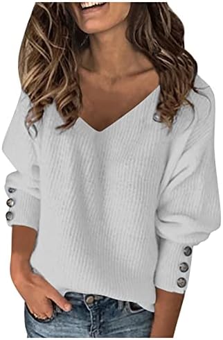 Ženska majica s dugim rukavima Solidna boja Divlji pleteni seksi V-izrez Duks dugih rukava Top