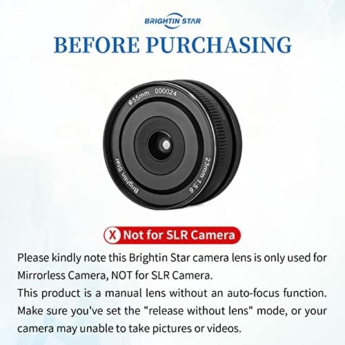 Brightin Star 23mm F5.6 Full Frame palačinka Street Human Photography Manual focus kamera bez ogledala, pogodna za Sony ZV-E10, A7IV, A6400, A7II, A7SIII, A7III, A7C, A6600, A6100, A7riv, A6000, A7RIII