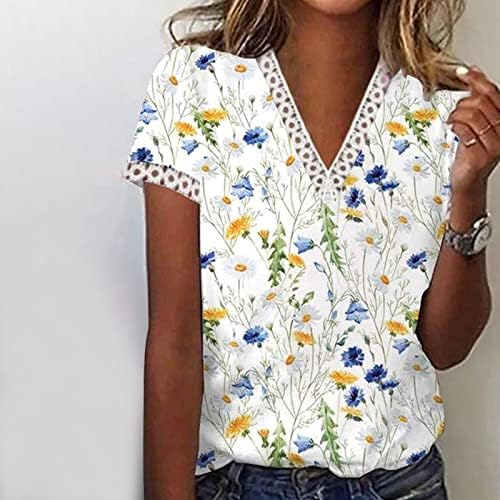 Summer Fall grafički bluza Thirt za teen djevojke kratki rukav čipka pamuk V izrez Peater Ležerna bluza