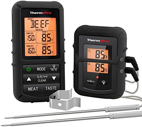 ThermoPro TP20B Crni bežični termometar za meso od 500 stopa sa dvostrukom sondom za meso, digitalni termometar