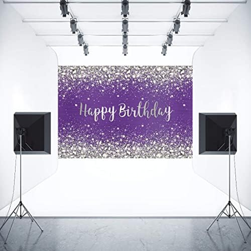 Aperturee 7x5ft Glitter Purple Diamonds Happy Birthday Backdrop Shinning Silver Bokeh Dots žene djevojke fotografije