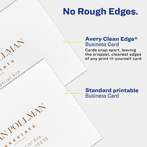 Avery Glossy vizit karte sa Sure feed tehnologijom, 2 x 3.5, sjajno bijela, ukupno 160, Clean Edge, Print-to-the-Edge, Inkjet kartice za štampanje