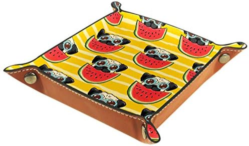 Lyetny Pug Naočale Watermelon Yellow Stripe Organizator za skladištenje plantaža Beddide Caddy Desktop ladica Promjena tipke Novčanik Novčanik Kuhinjska ladica za skladištenje ležišta Valet, 20,5x20,5cm