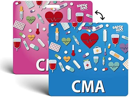 CMA značka Buddy Pink / plava horizontalna teška opterećenja sa medicinskim ikonama identifikaciona kartica-autor