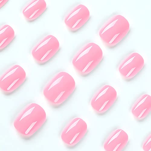 Kvadratna presa na noktima kratki lažni nokti ružičasti lažni nokti akril umjetni sjajni dizajn nokti puni poklopac ljepilo na noktima zalijepite nokte za žene djevojke umjetnički ukrasi za manikuru(Barbie Powder)
