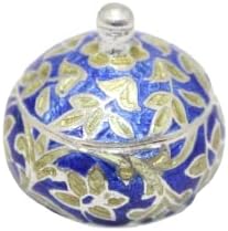 Rajasthan Gems Enamel Silver Trinket Sterling 925 Yellow Blue Cloisonné Handmade Graved C346